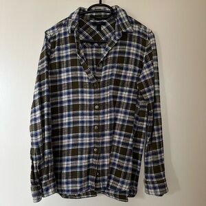 J. Crew Olive Green Blue and White Plaid Button-Down Shirt